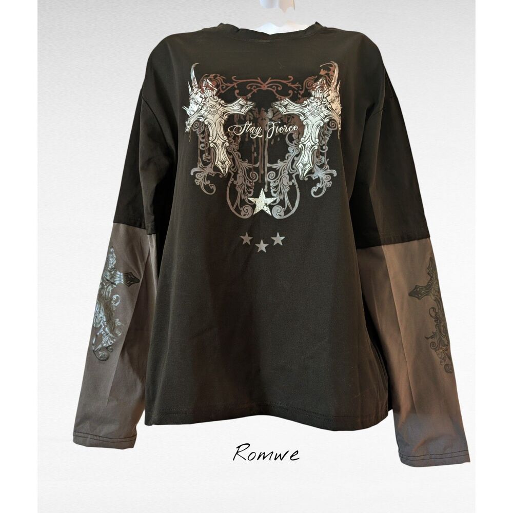 NWT  Romwe long sleeve "Stay Fierce" lightweight mens shirt/top  Sz S